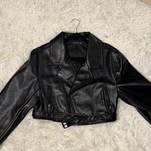 Lioness Cropped Black Leather Jacket